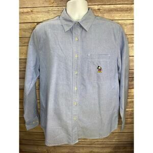 Disney Mickey Mouse Shirt Size L Light Blue Button-Up Walt Disney World Logo